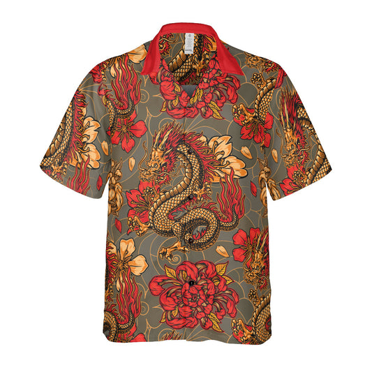 Vintage Dragons And Chrysanthemums Button Up Shirt
