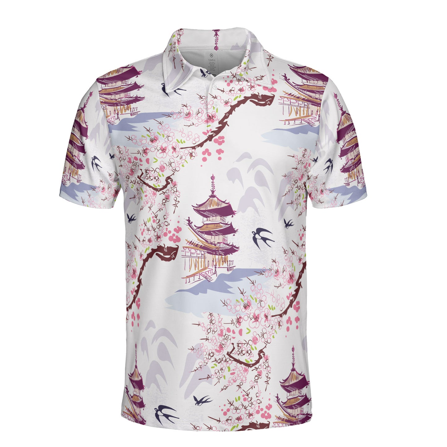 Watercolor Japanese Landscape Polo Shirt