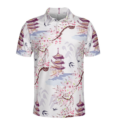Watercolor Japanese Landscape Polo Shirt