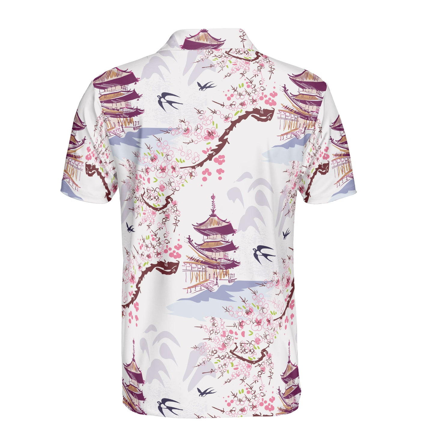 Watercolor Japanese Landscape Polo Shirt