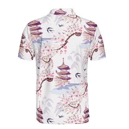 Watercolor Japanese Landscape Polo Shirt