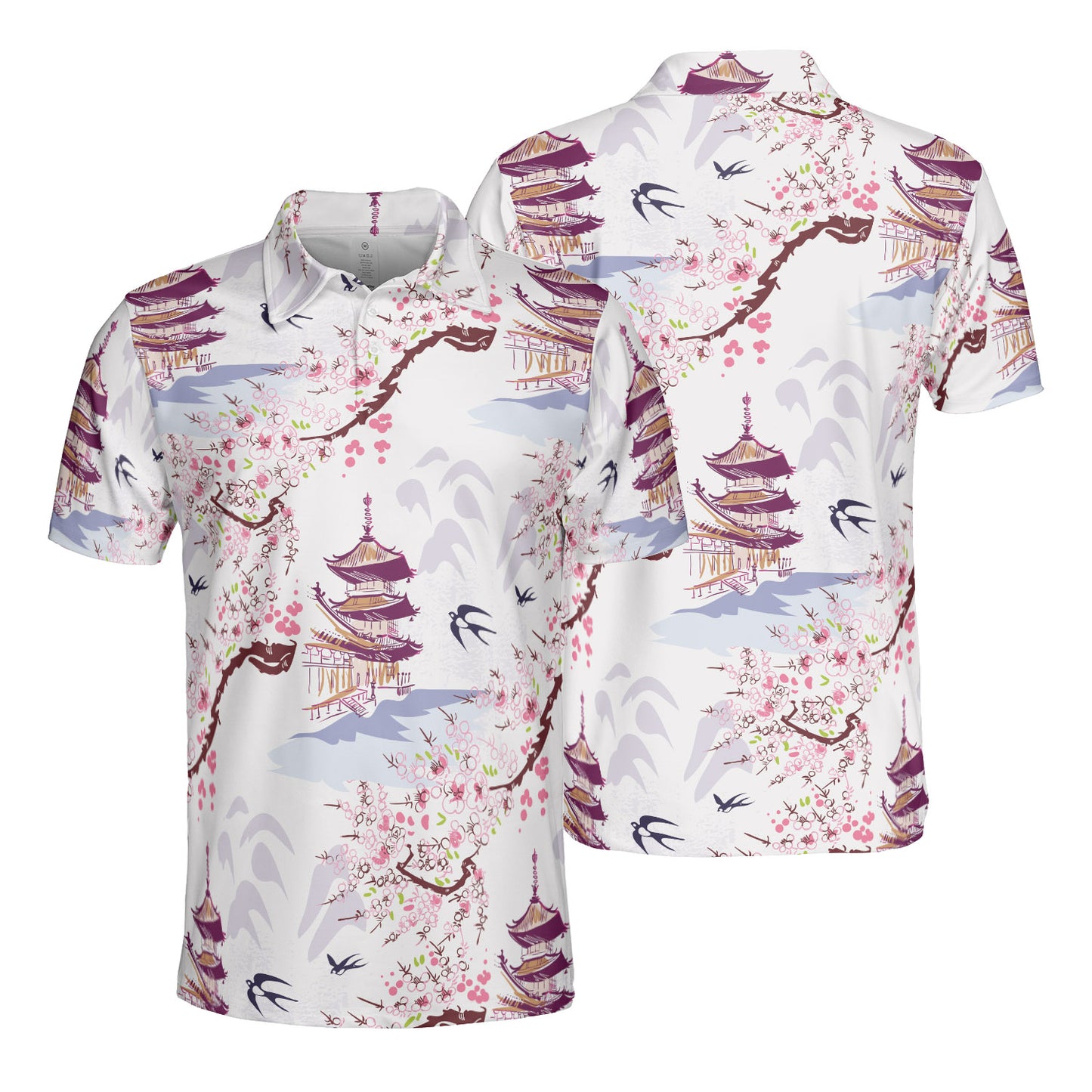 Watercolor Japanese Landscape Polo Shirt