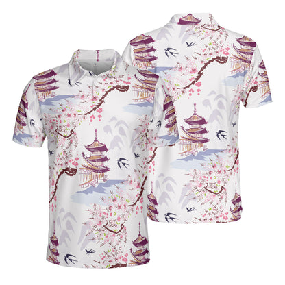 Watercolor Japanese Landscape Polo Shirt