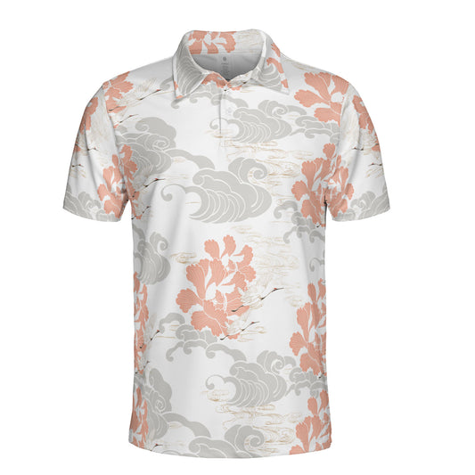 White Cranes & Grey Clouds Polo Shirt