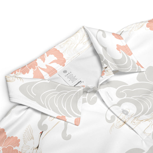 White Cranes & Grey Clouds Polo Shirt