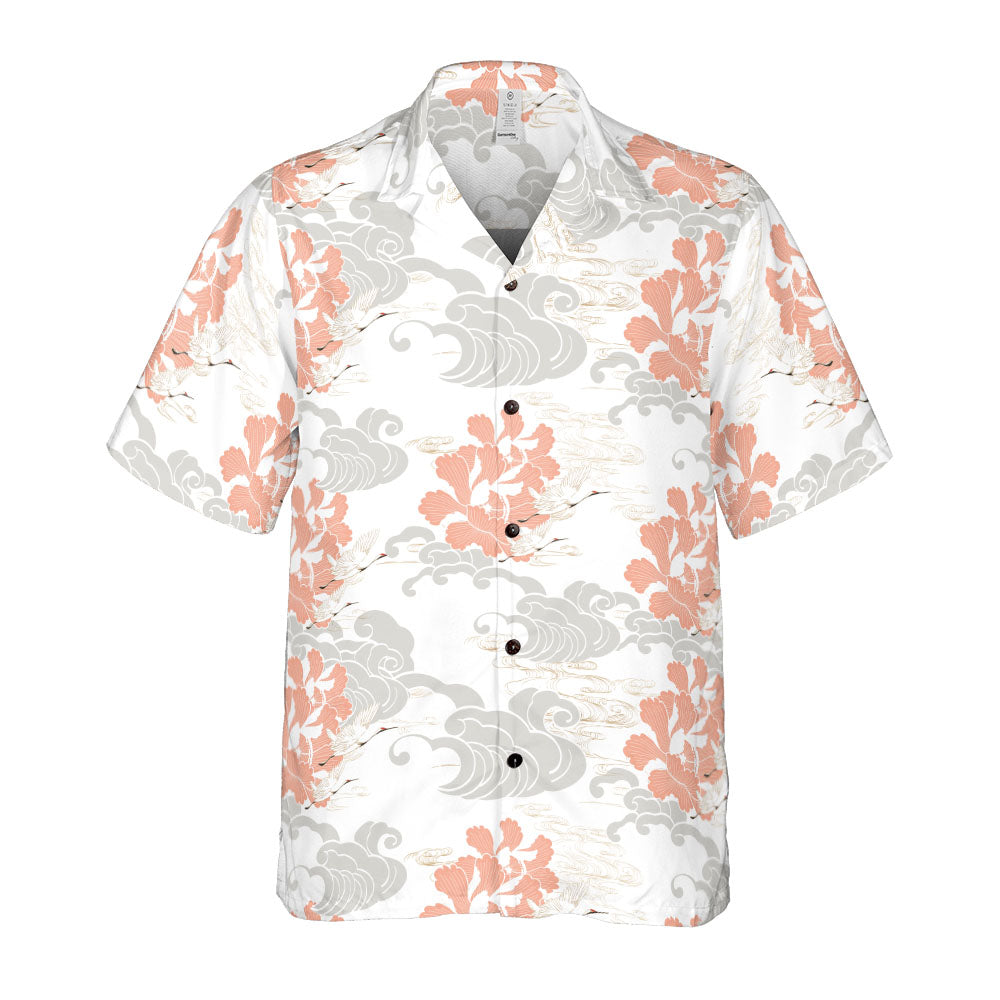 White Cranes & Grey Clouds Button Up Shirt