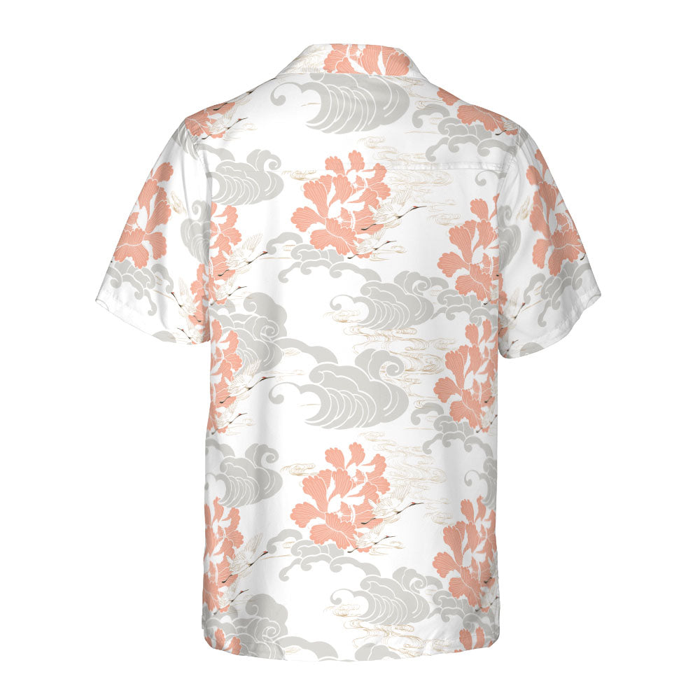 White Cranes & Grey Clouds Button Up Shirt