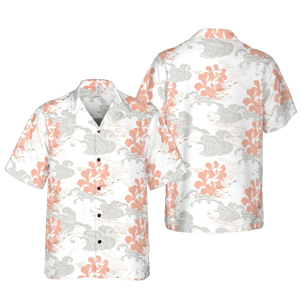 White Cranes & Grey Clouds Button Up Shirt