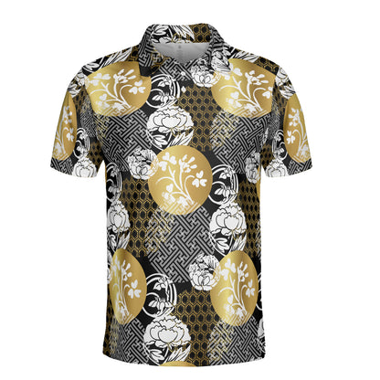White Heraldic Flowers Polo Shirt