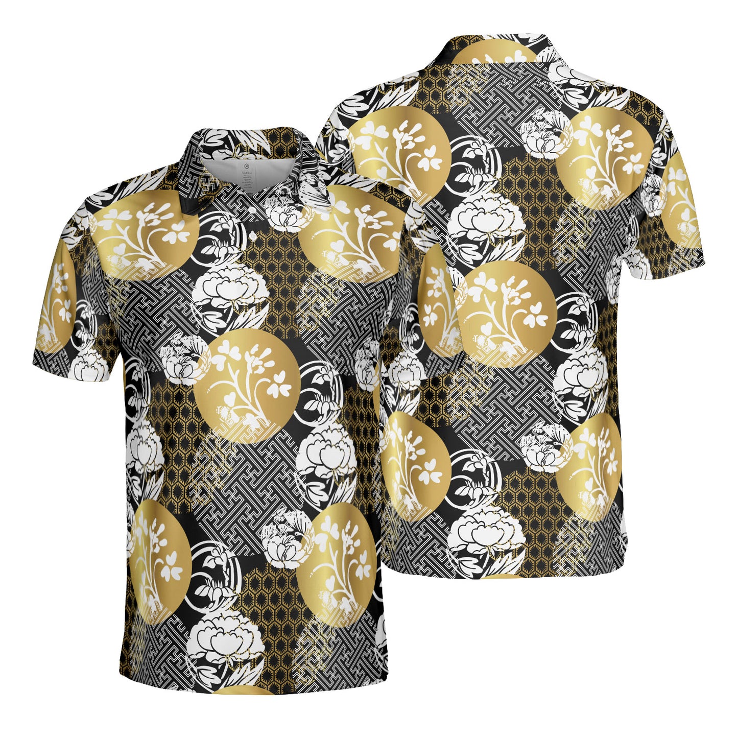 White Heraldic Flowers Polo Shirt