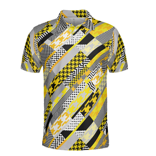Yellow Geometric Houndstooth Polo Shirt