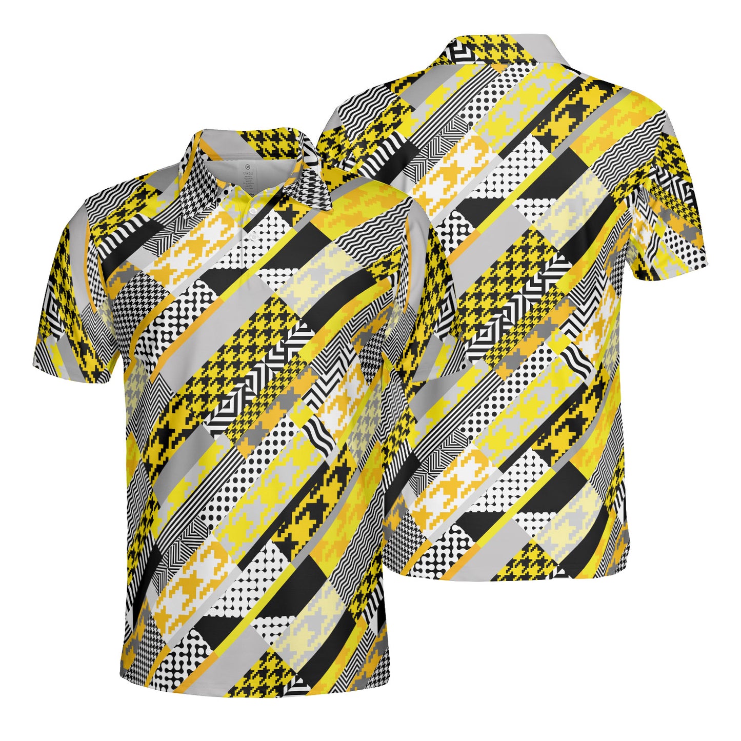 Yellow Geometric Houndstooth Polo Shirt