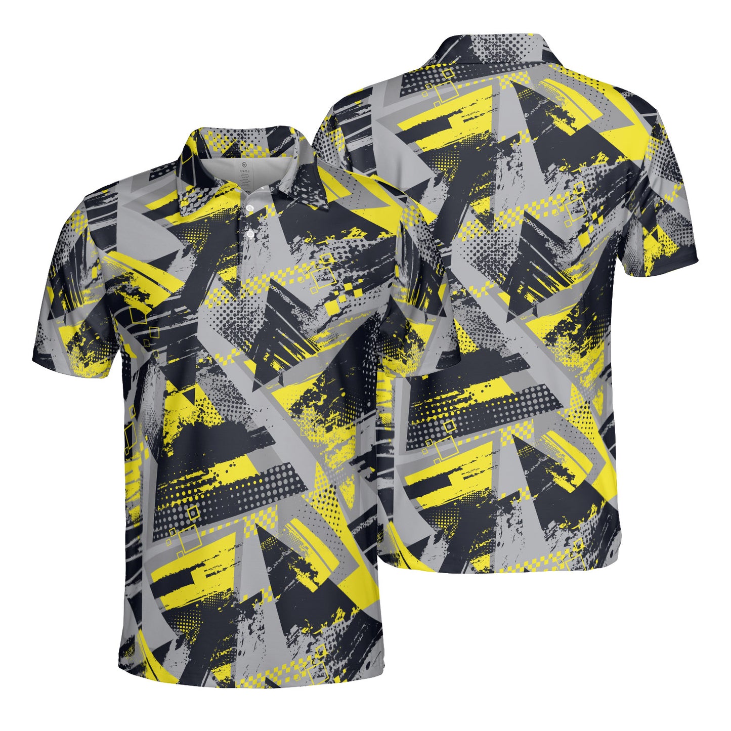 Yellow Grey & Black Geometric Polo Shirt