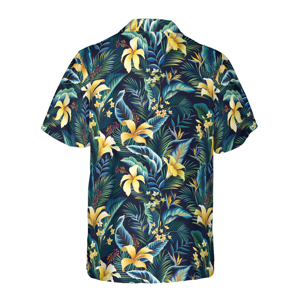 Yellow Hibiscus & Plumeria Button Up Shirt