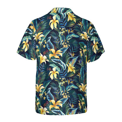 Yellow Hibiscus & Plumeria Button Up Shirt