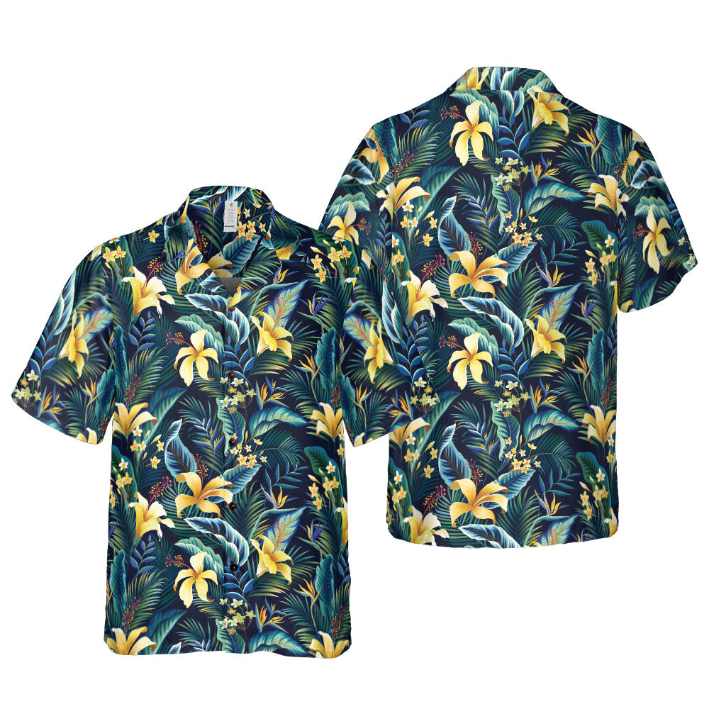Yellow Hibiscus & Plumeria Button Up Shirt