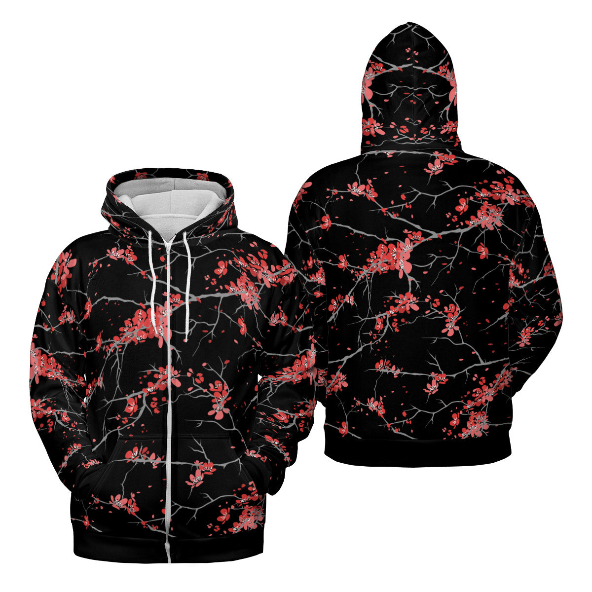 Cherry Blossoms Black Premium Unisex Zip Hoodie