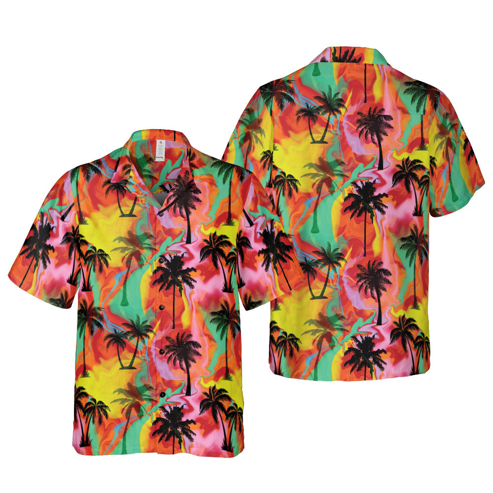 Colorful Palm Tree Swirls Button Up Shirt