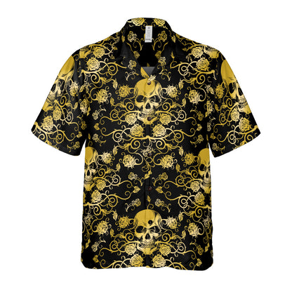 Gold Skulls And Roses Comfort Button Up Shirt