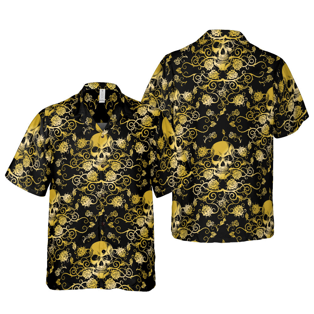 Gold Skulls And Roses Comfort Button Up Shirt