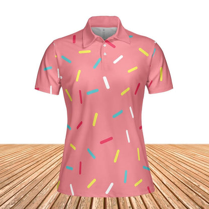 Pink Donut Sprinkles Women Polo Shirt