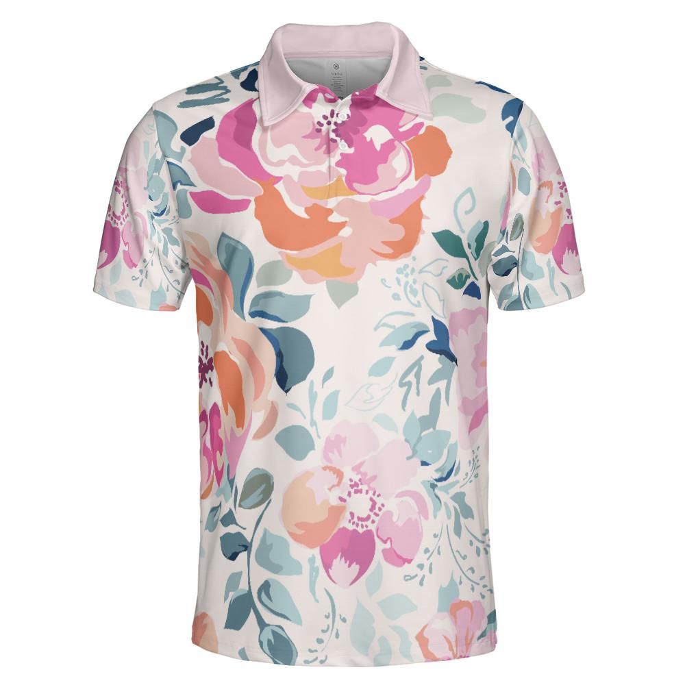 Soft Pink Watercolor Flowers Polo Shirt