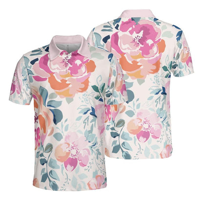 Soft Pink Watercolor Flowers Polo Shirt