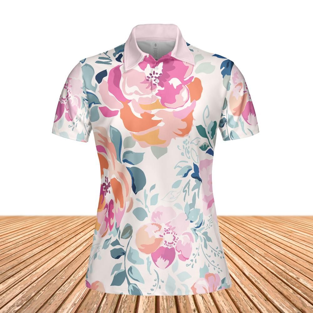 Soft Pink Watercolor Flowers Women's Polo Shirt