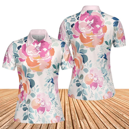 Soft Pink Watercolor Flowers Women's Polo Shirt