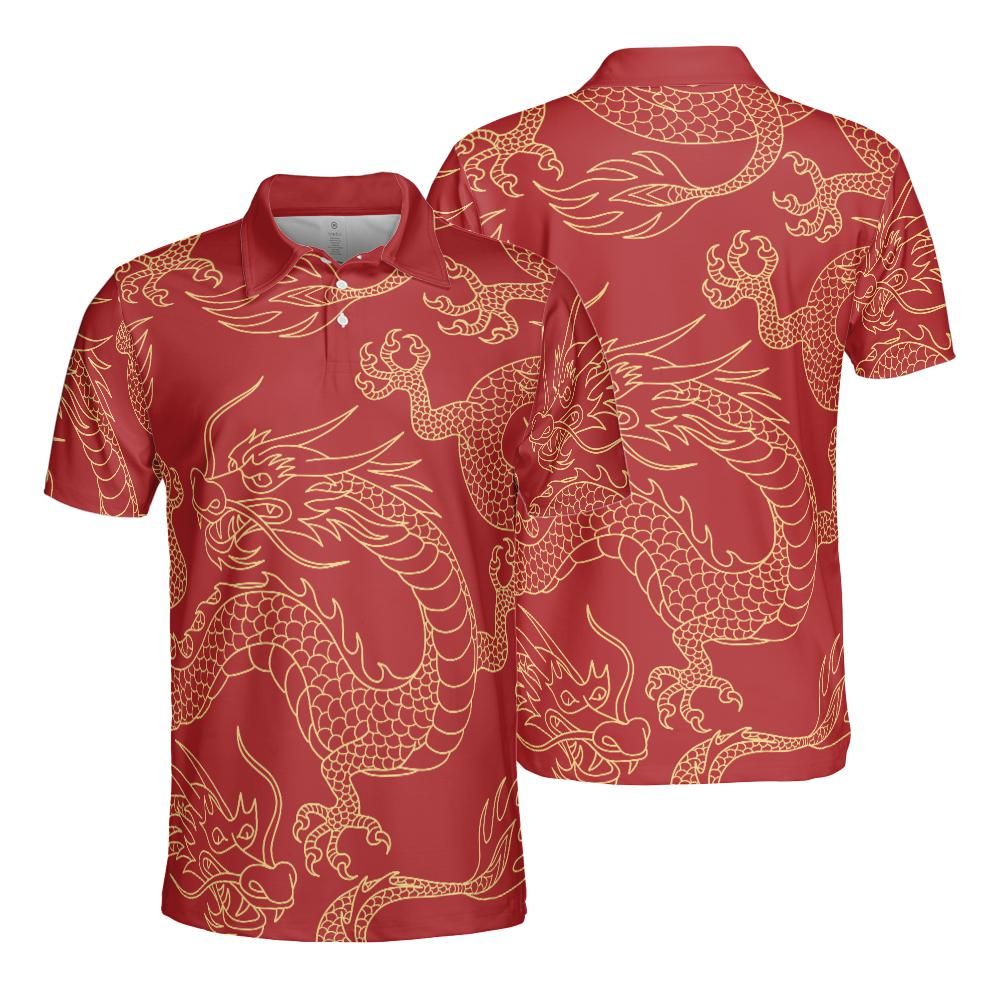 Gold & Red Dragon Polo Shirt