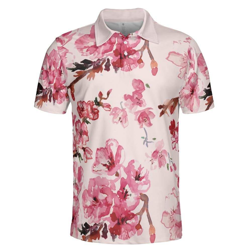 Watercolor Cherry Blossoms Polo Shirt