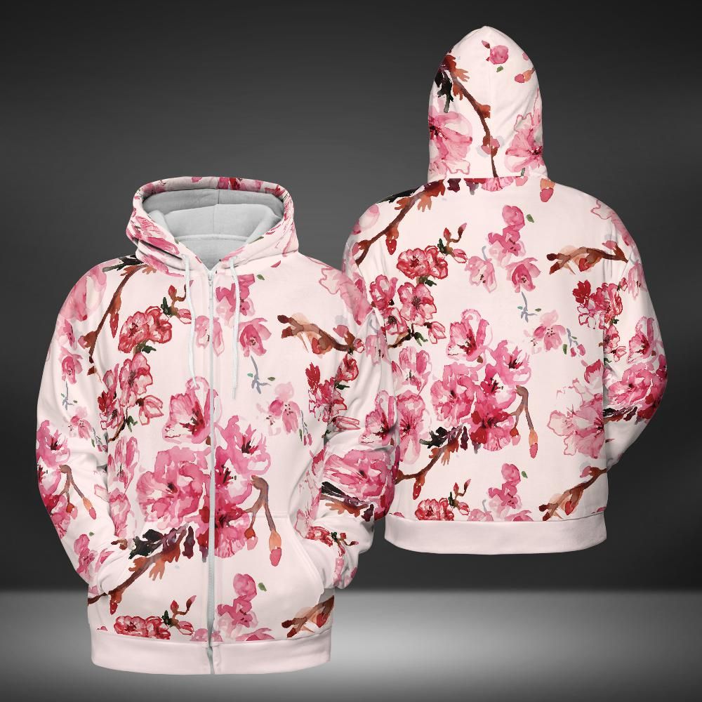 Watercolor Cherry Blossoms Premium Unisex Zip Hoodie