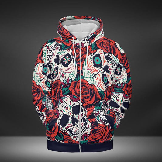 Day Of The Dead And Roses Premium Unisex Zip Hoodie