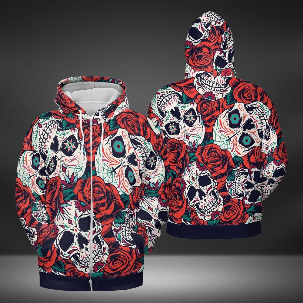 Day Of The Dead And Roses Premium Unisex Zip Hoodie