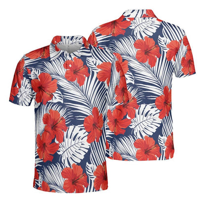 Tropical Flowers And Palm Leaves Polo Shirt