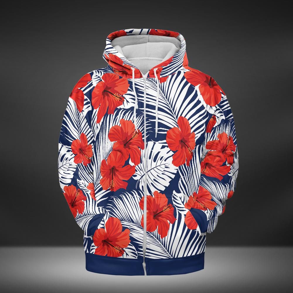 Tropical Flowers And Palm Leaves Premium Unisex Zip Hoodie