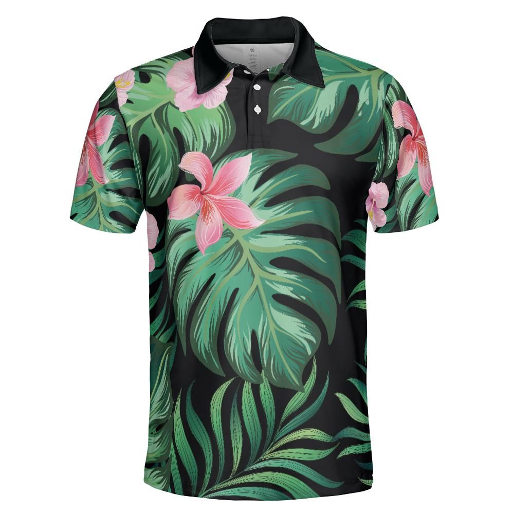 Summer Palm Leaves And Flowers Polo Shirt