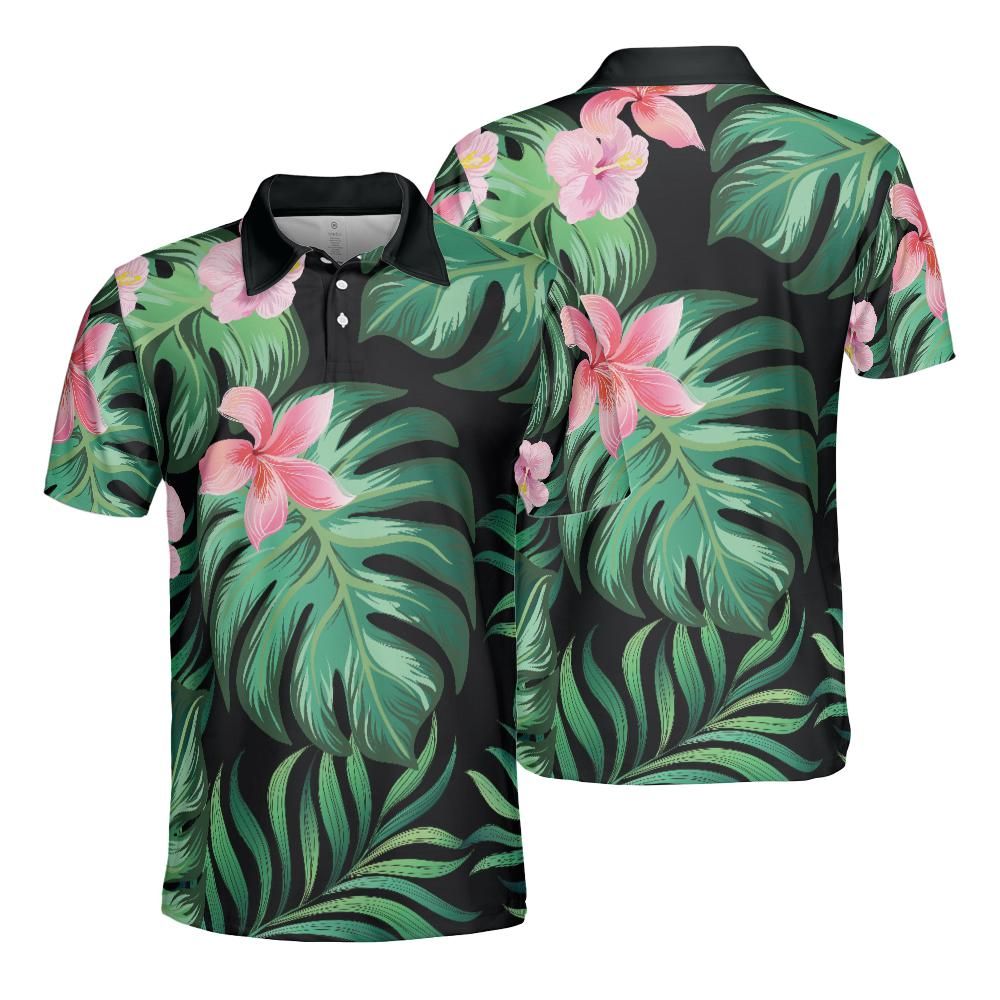 Summer Palm Leaves And Flowers Polo Shirt