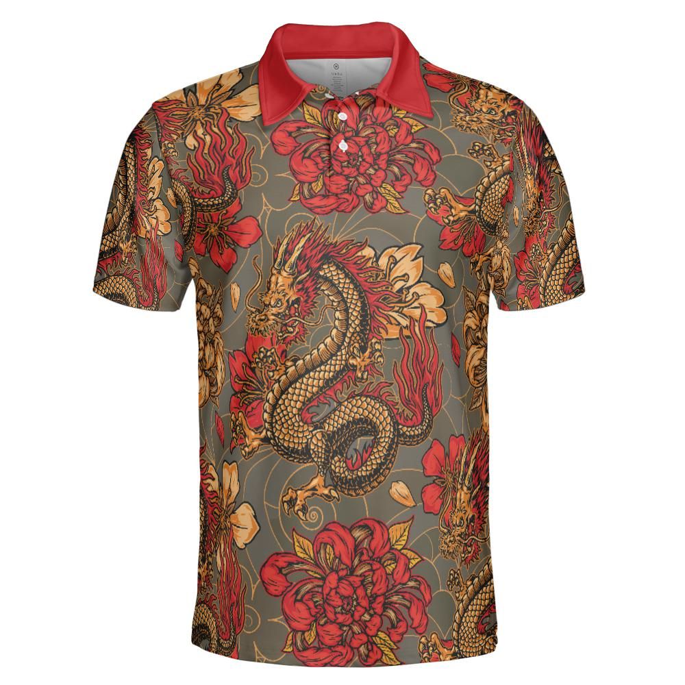 Vintage Dragons And Chrysanthemums Polo Shirt