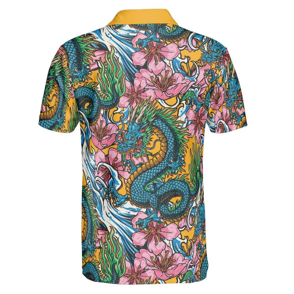 Sakura Flowers And Dragons Polo Shirt