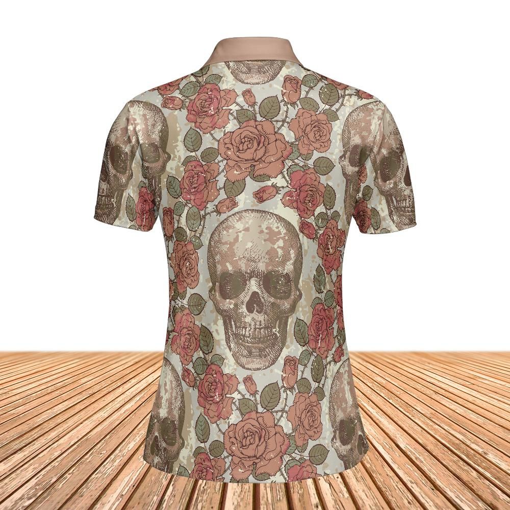 Vintage Style Skulls And Roses Women's Polo Shirt