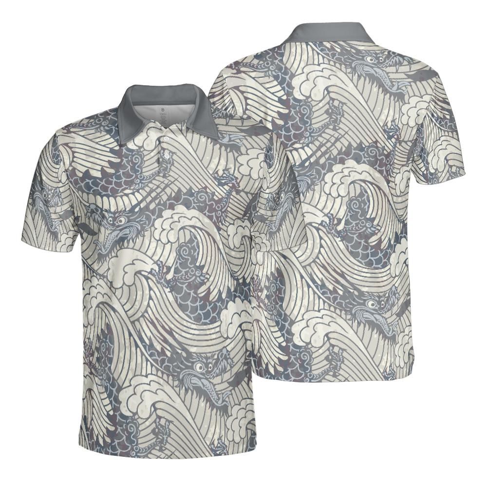 Vintage Dragons In Waves Polo Shirt