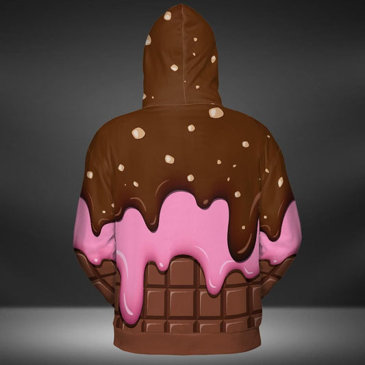 Chocolate With Peanut Ice Cream & Strawberry Ice Cream On A Chocolate Bar Premium Unisex Zip Hoodie