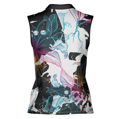 Abstract Gradient Flowers Women's Sleeveless Polo Shirt