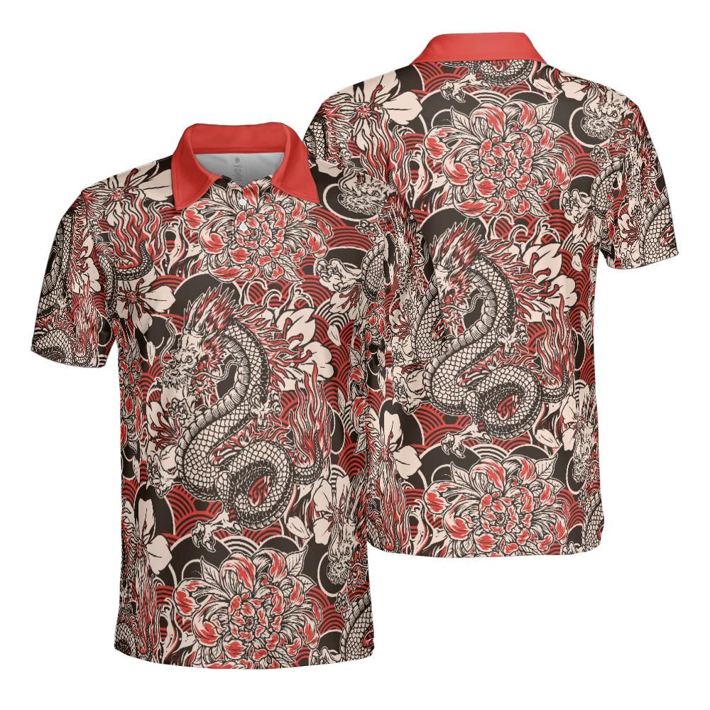 Dragon And Flowers Polo Shirt