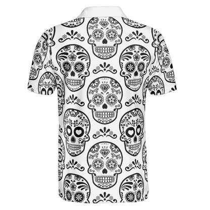 White & Black Calavera Polo Shirt