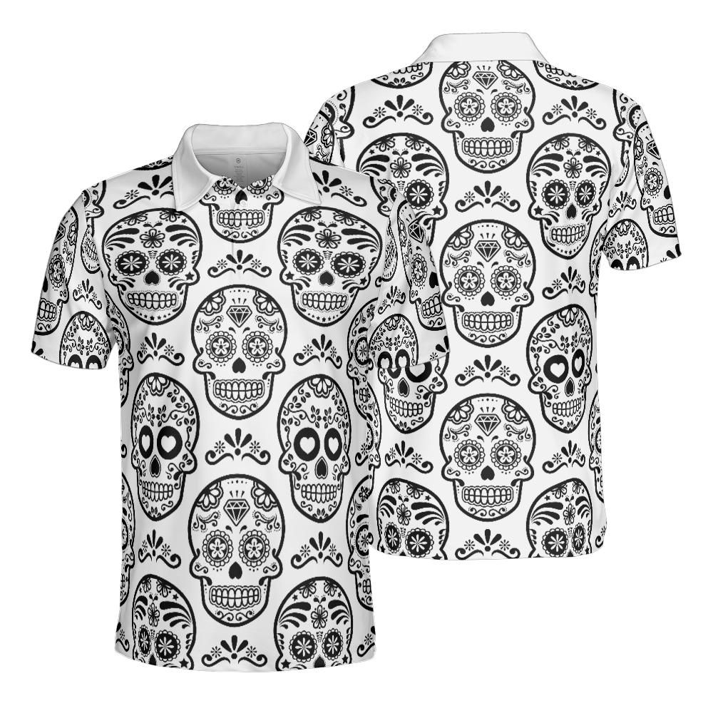 White & Black Calavera Polo Shirt