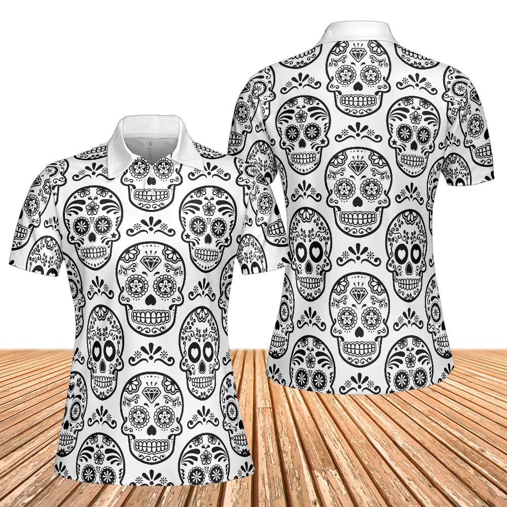 White & Black Calavera Women's Polo Shirt