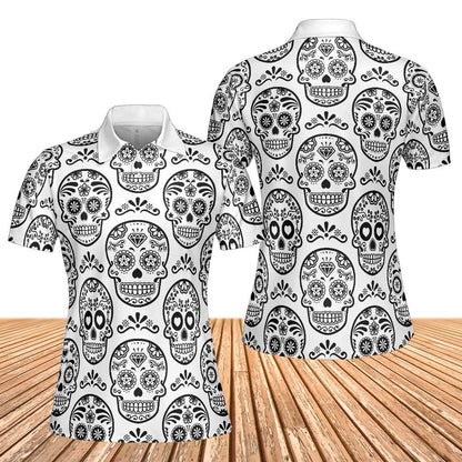 White & Black Calavera Women's Polo Shirt