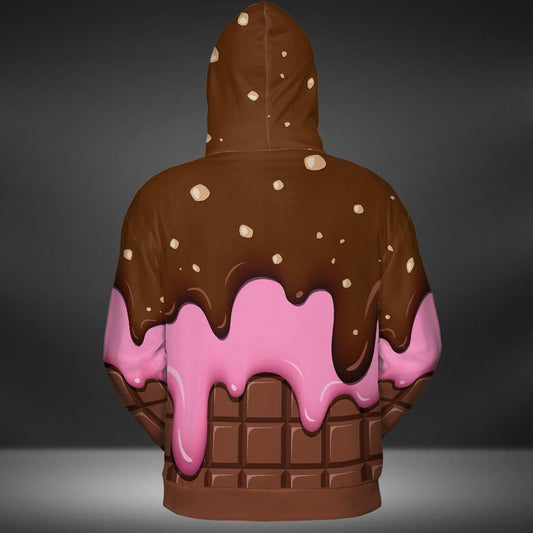 Chocolate With Peanut Ice Cream & Strawberry Ice Cream On A Chocolate Bar Premium Unisex Hoodie